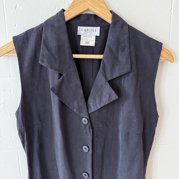 Vintage | Black Sleeveless Viscose Silk Shirt Dress | Minimalist | Size Small - Picture 2 of 8